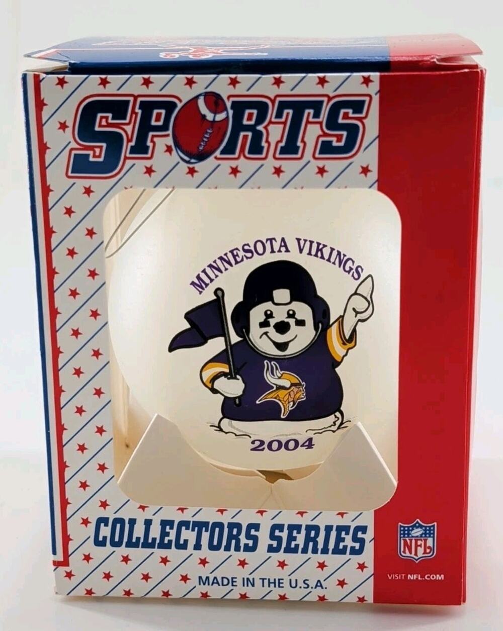 Vintage 2004 Minnesota Vikings NFL Glass Ball Christmas Ornament Topperscot Box